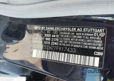 2007 Mercedes-Benz C 230 Sport from USA, damaged, VIN WDBRF52H77F917433